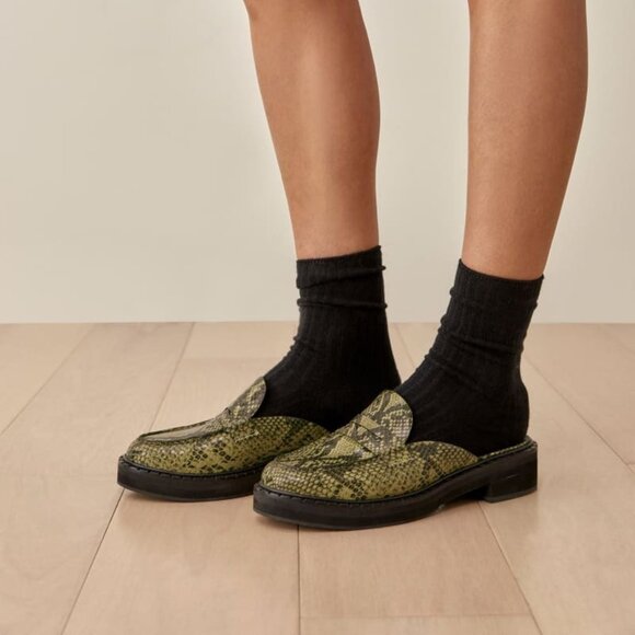Reformation Angie Loafer Mule in Lime Snake Emboss Size 10.5 - Picture 1 of 10